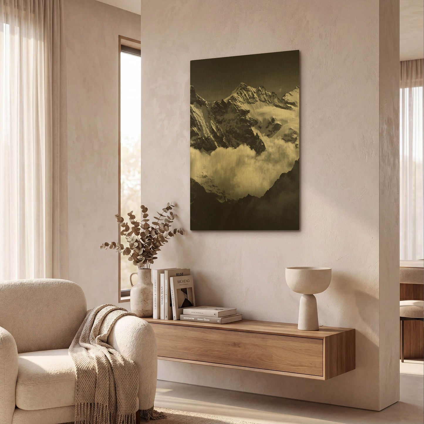 'Mountains BW' By Istvan Nagy Gold Metal Wall Art