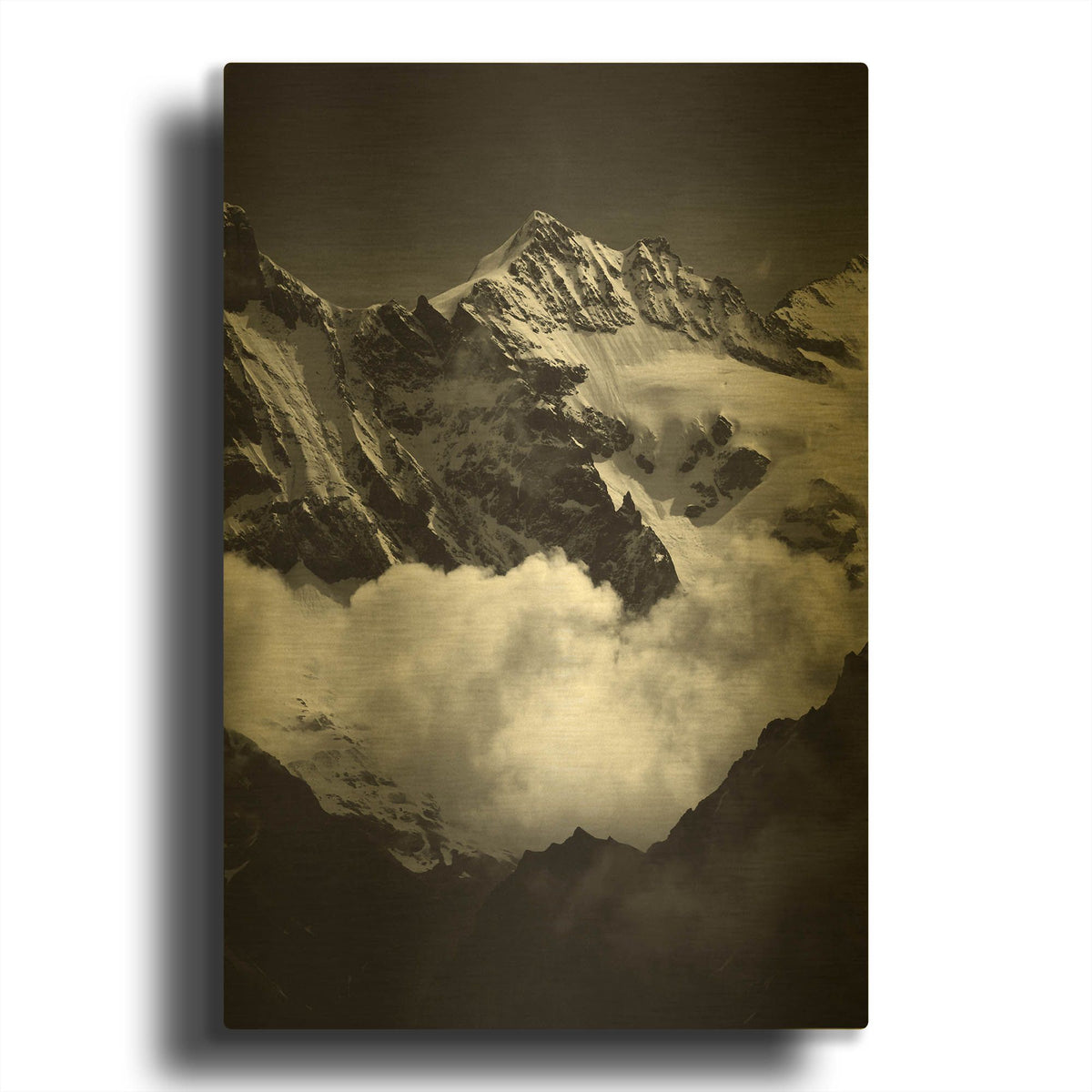 'Mountains BW' By Istvan Nagy Gold Metal Wall Art