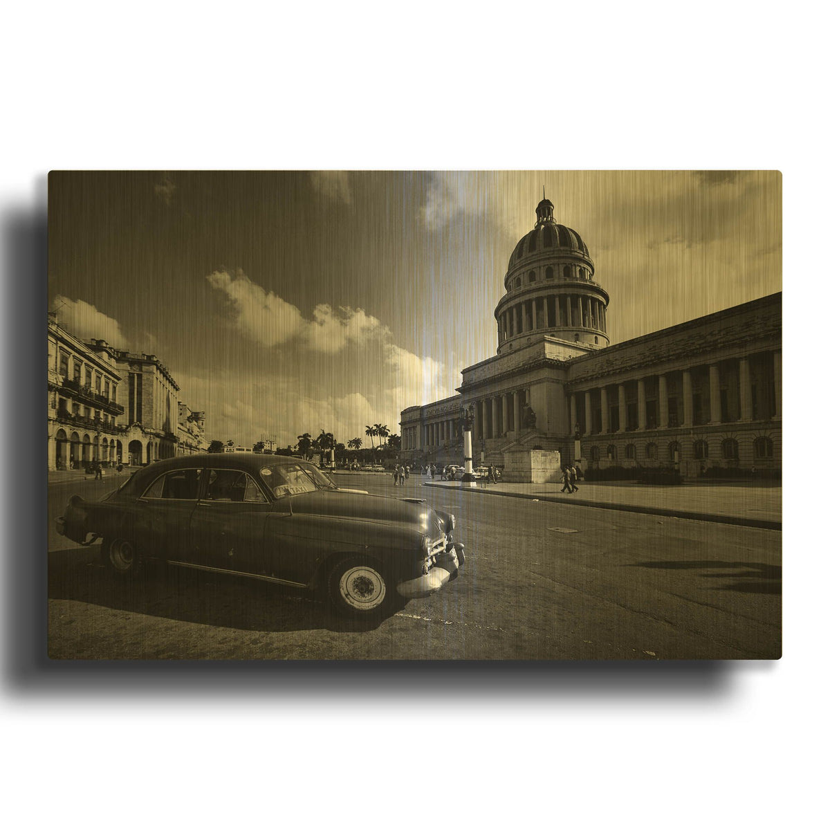 'Old Car BW' By Istvan Nagy Gold Metal Wall Art