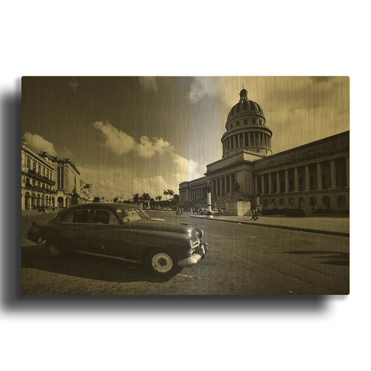 'Old Car BW' By Istvan Nagy Gold Metal Wall Art