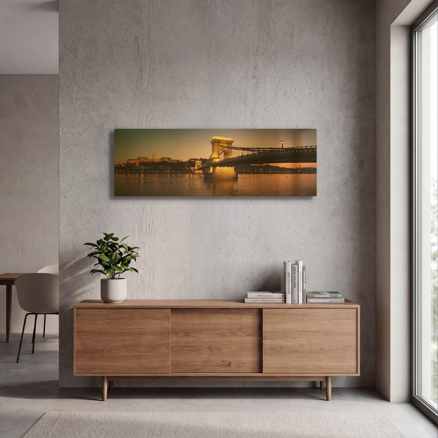 'Panorama Budapest Chain Bridge' By Istvan Nagy Gold Metal Wall Art