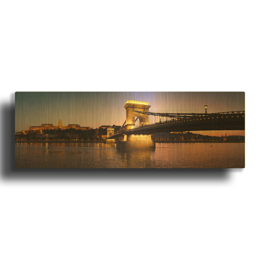 'Panorama Budapest Chain Bridge' By Istvan Nagy Gold Metal Wall Art