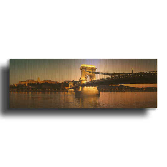 'Panorama Budapest Chain Bridge' By Istvan Nagy Gold Metal Wall Art