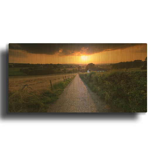 'Road To Sunset Valley' By Istvan Nagy Gold Metal Wall Art