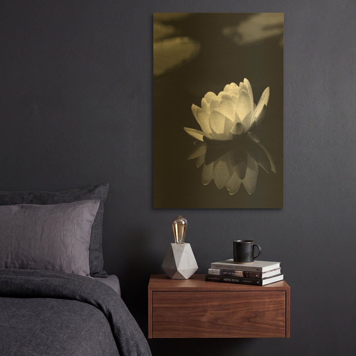 'Water Lily BW' By Istvan Nagy Gold Metal Wall Art