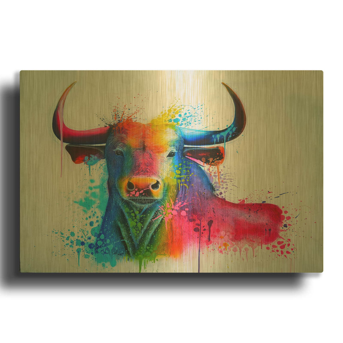 'Bull Splash Colors' By Ivan Negrete Gold Metal Wall Art