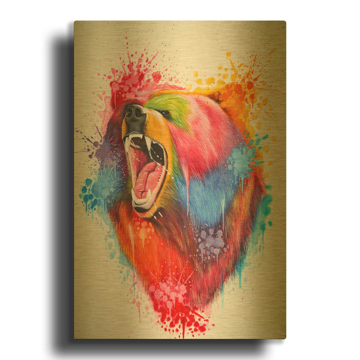 'Oso Splash' By Ivan Negrete Gold Metal Wall Art