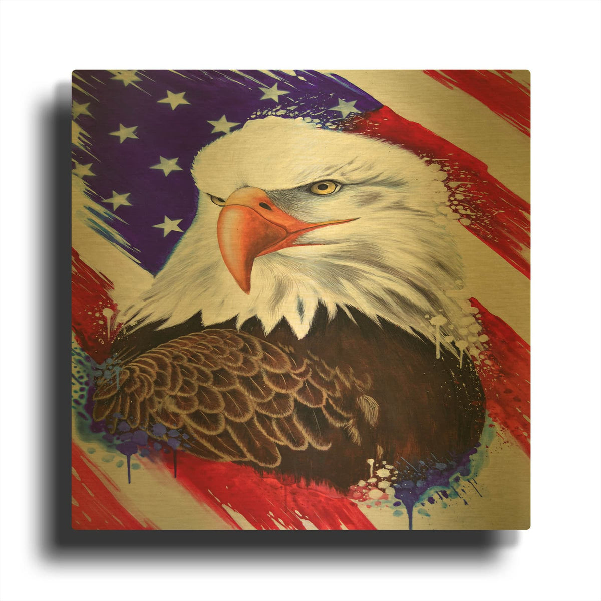 'American Eagle Splash' By Ivan Negrete Gold Metal Wall Art