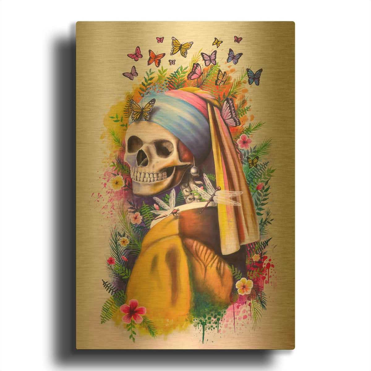 'Girl with Pearl Earring Bones' By Ivan Negrete Gold Metal Wall Art