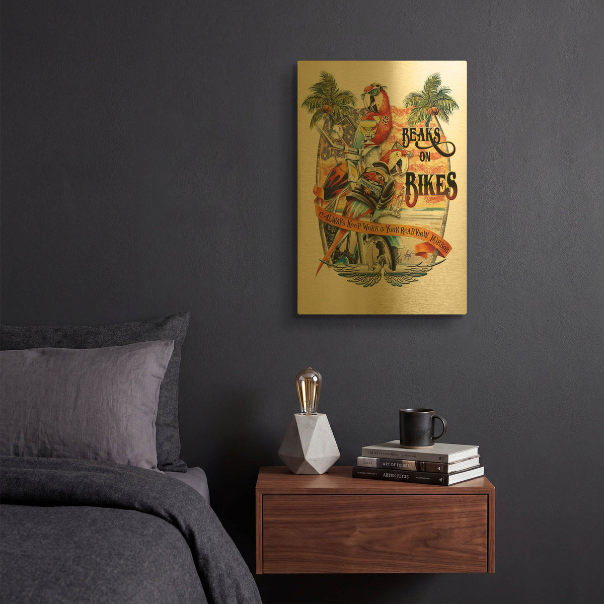 'Beakson Bikes' By James Mazzotta Gold Metal Wall Art