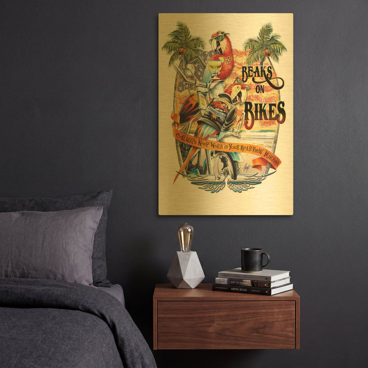 'Beakson Bikes' By James Mazzotta Gold Metal Wall Art