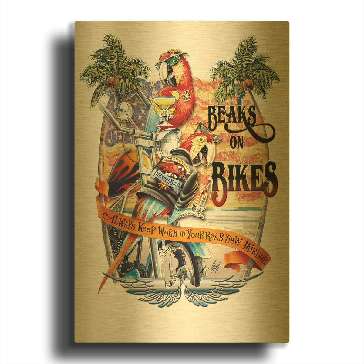 'Beakson Bikes' By James Mazzotta Gold Metal Wall Art