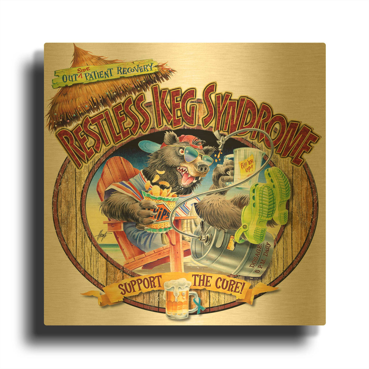 'BEAR Keg Syndrome' By James Mazzotta Gold Metal Wall Art