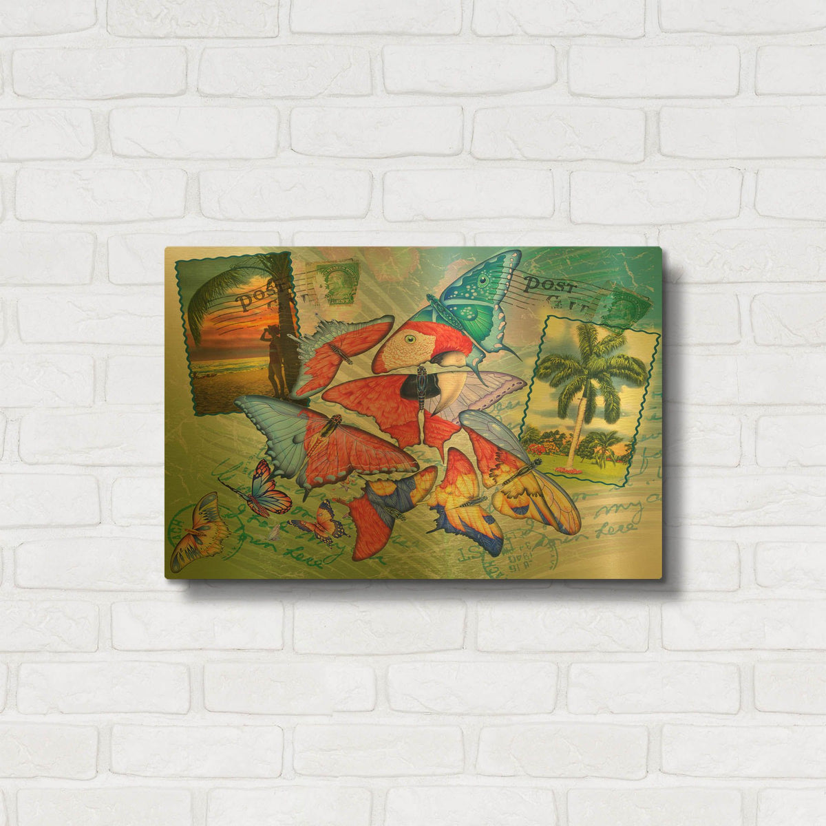 'Butterfly Postcards' By James Mazzotta Gold Metal Wall Art