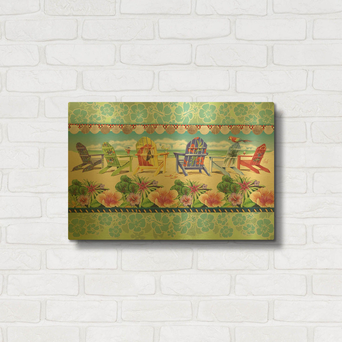 'Coastal Chairs Floral' By James Mazzotta Gold Metal Wall Art