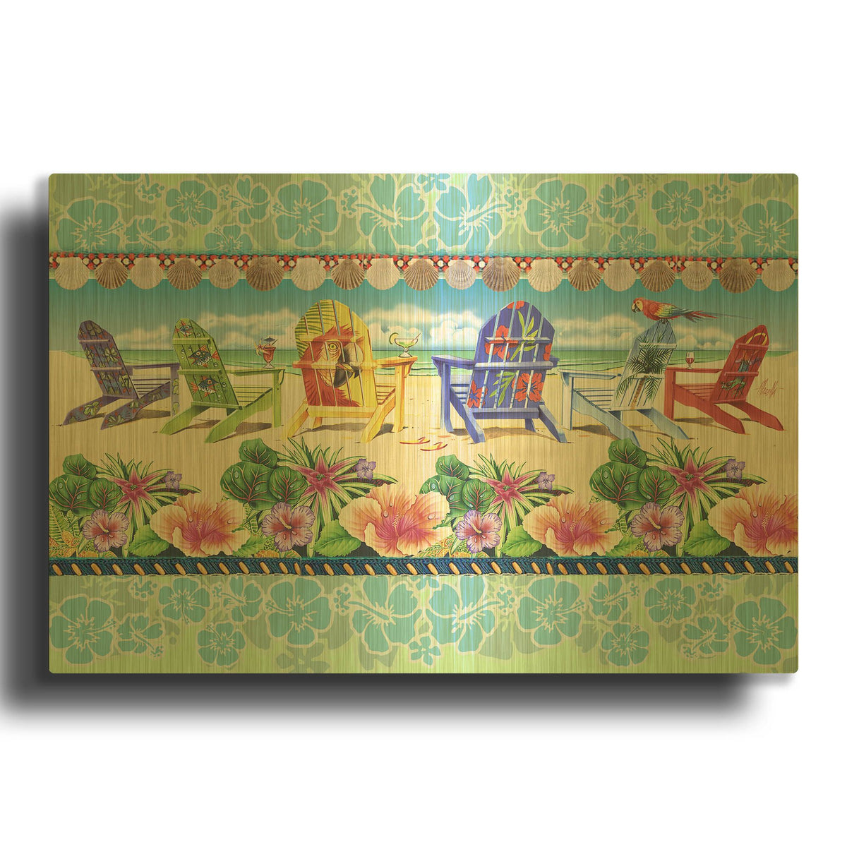 'Coastal Chairs Floral' By James Mazzotta Gold Metal Wall Art