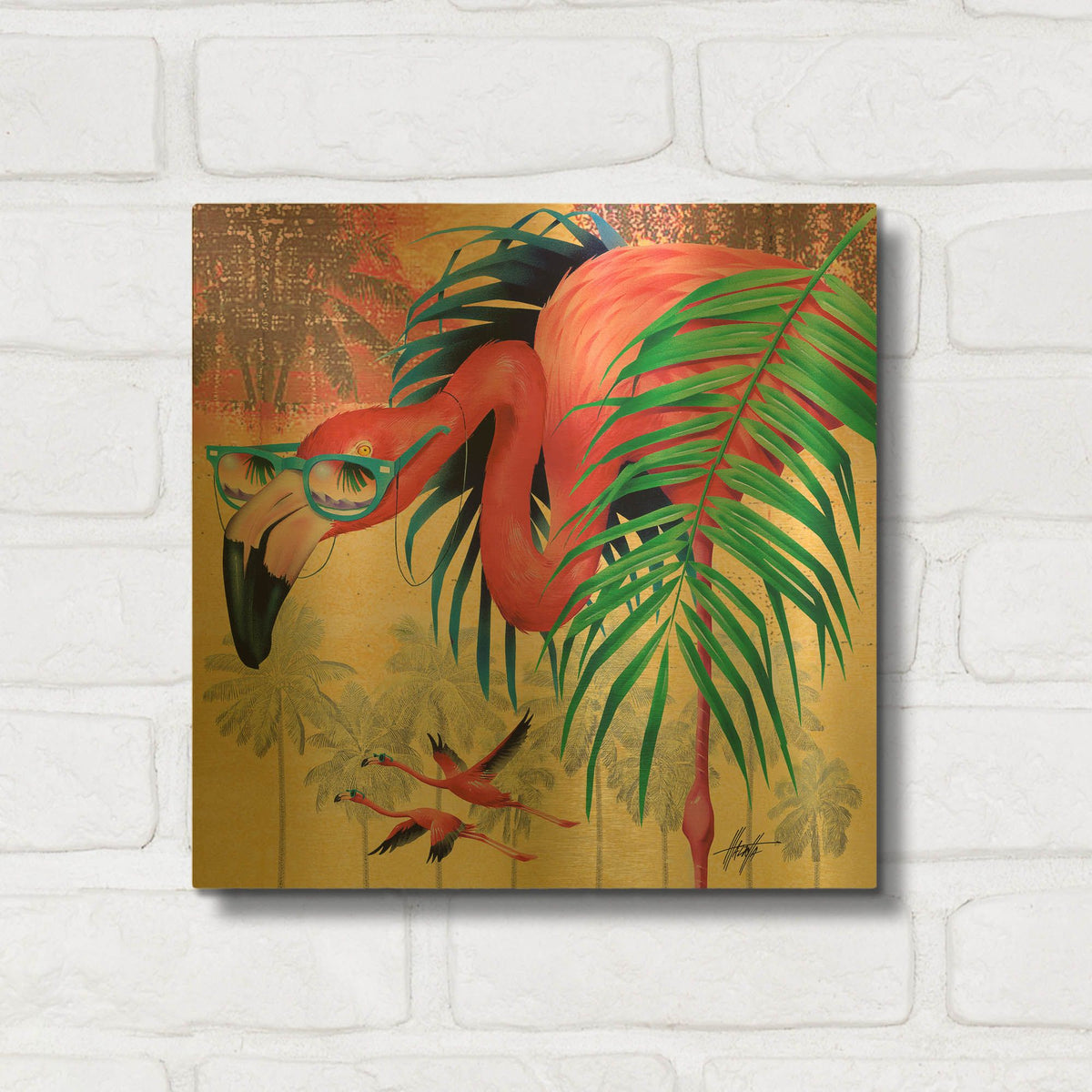'Cool Flamingoes' By James Mazzotta Gold Metal Wall Art