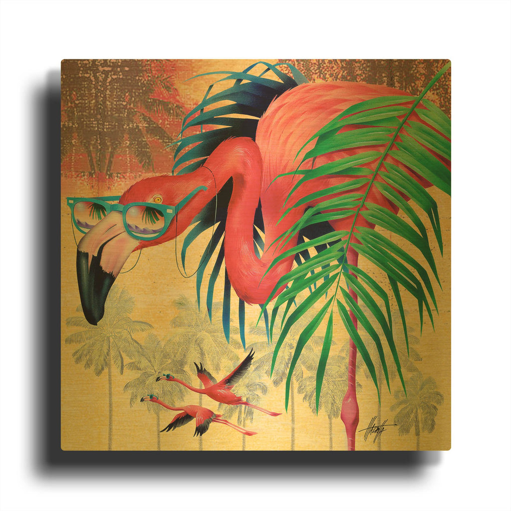'Cool Flamingoes' By James Mazzotta Gold Metal Wall Art