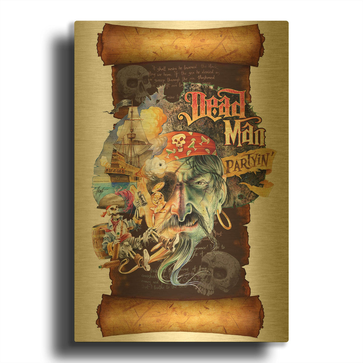 'Dead Man Partyin Scroll' By James Mazzotta Gold Metal Wall Art