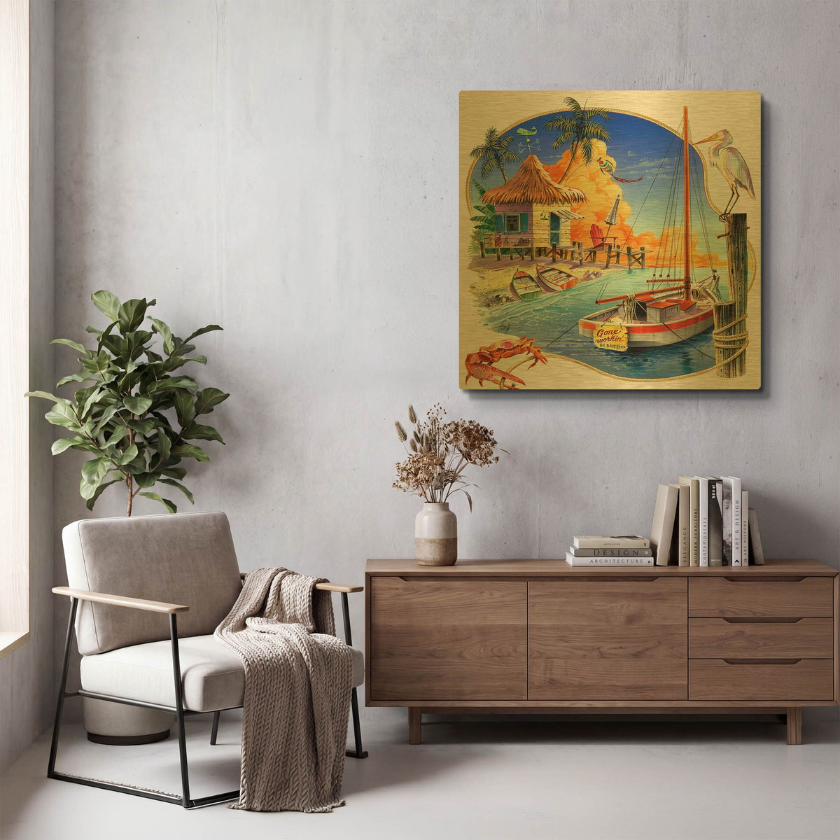 'Gone Workin' By James Mazzotta Gold Metal Wall Art