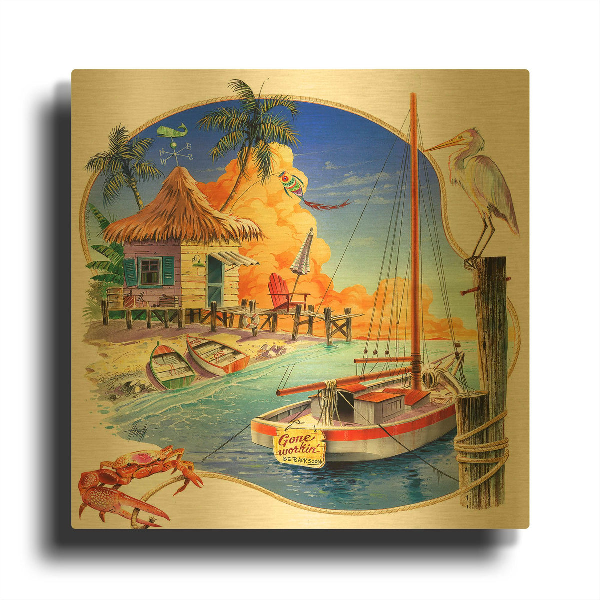 'Gone Workin' By James Mazzotta Gold Metal Wall Art