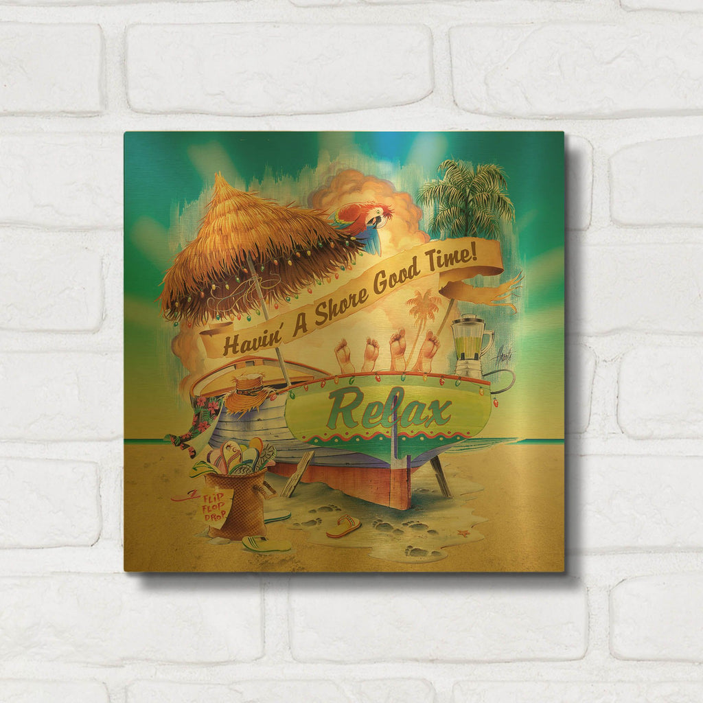 'Shore Good Time Boat' By James Mazzotta Gold Metal Wall Art
