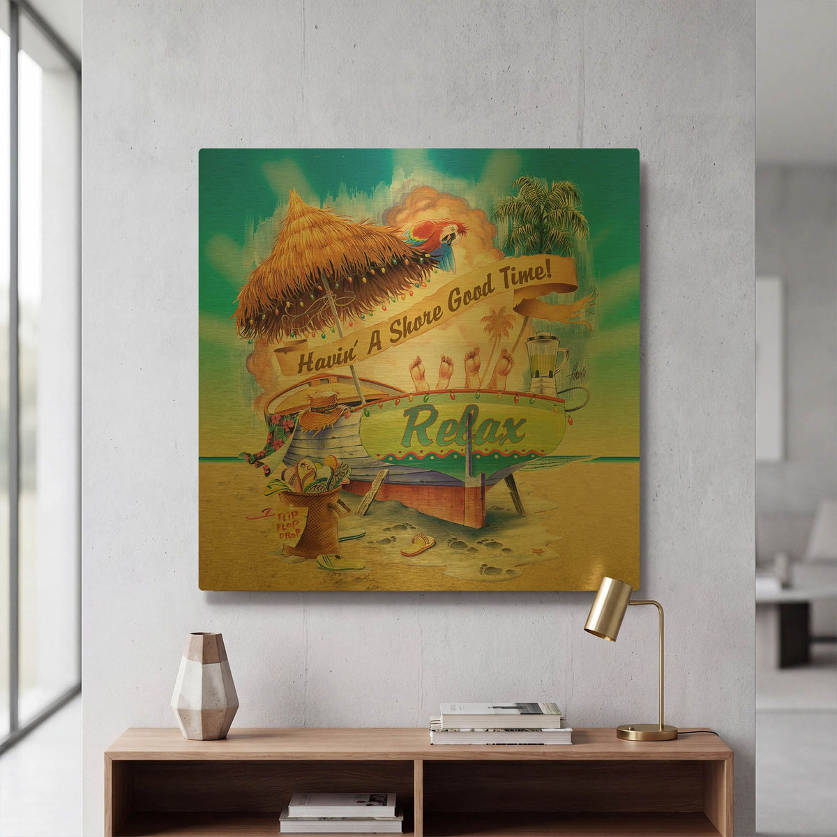 'Shore Good Time Boat' By James Mazzotta Gold Metal Wall Art