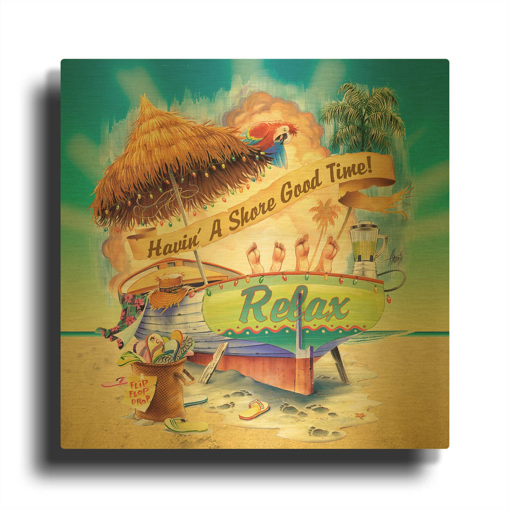'Shore Good Time Boat' By James Mazzotta Gold Metal Wall Art