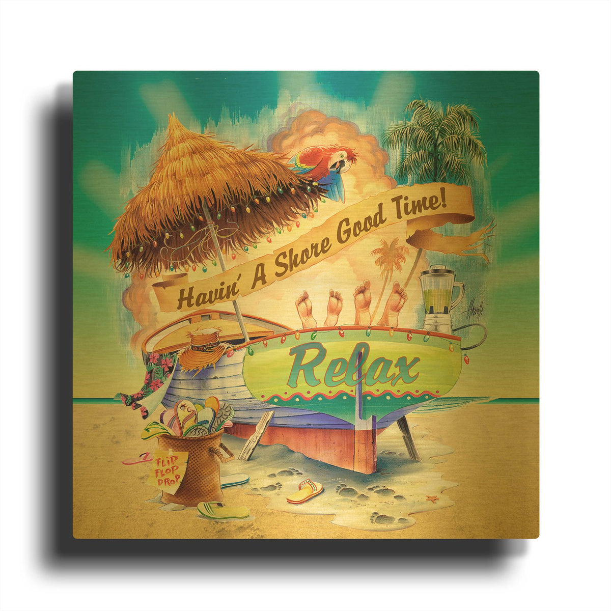 'Shore Good Time Boat' By James Mazzotta Gold Metal Wall Art