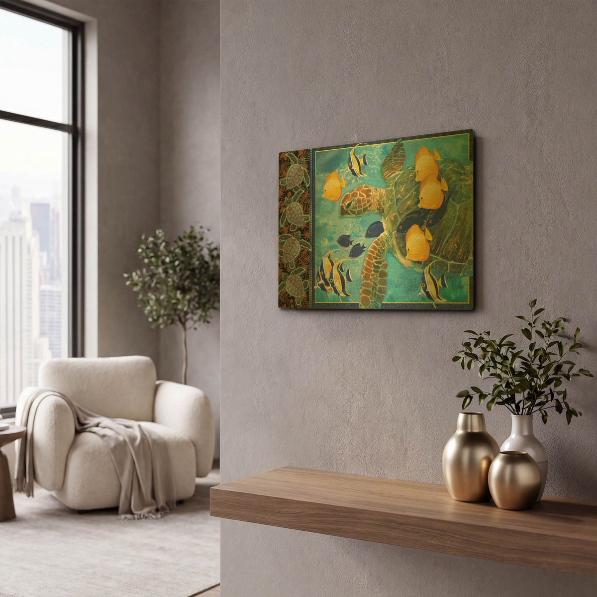 'Turtle Hatchlings' By James Mazzotta Gold Metal Wall Art
