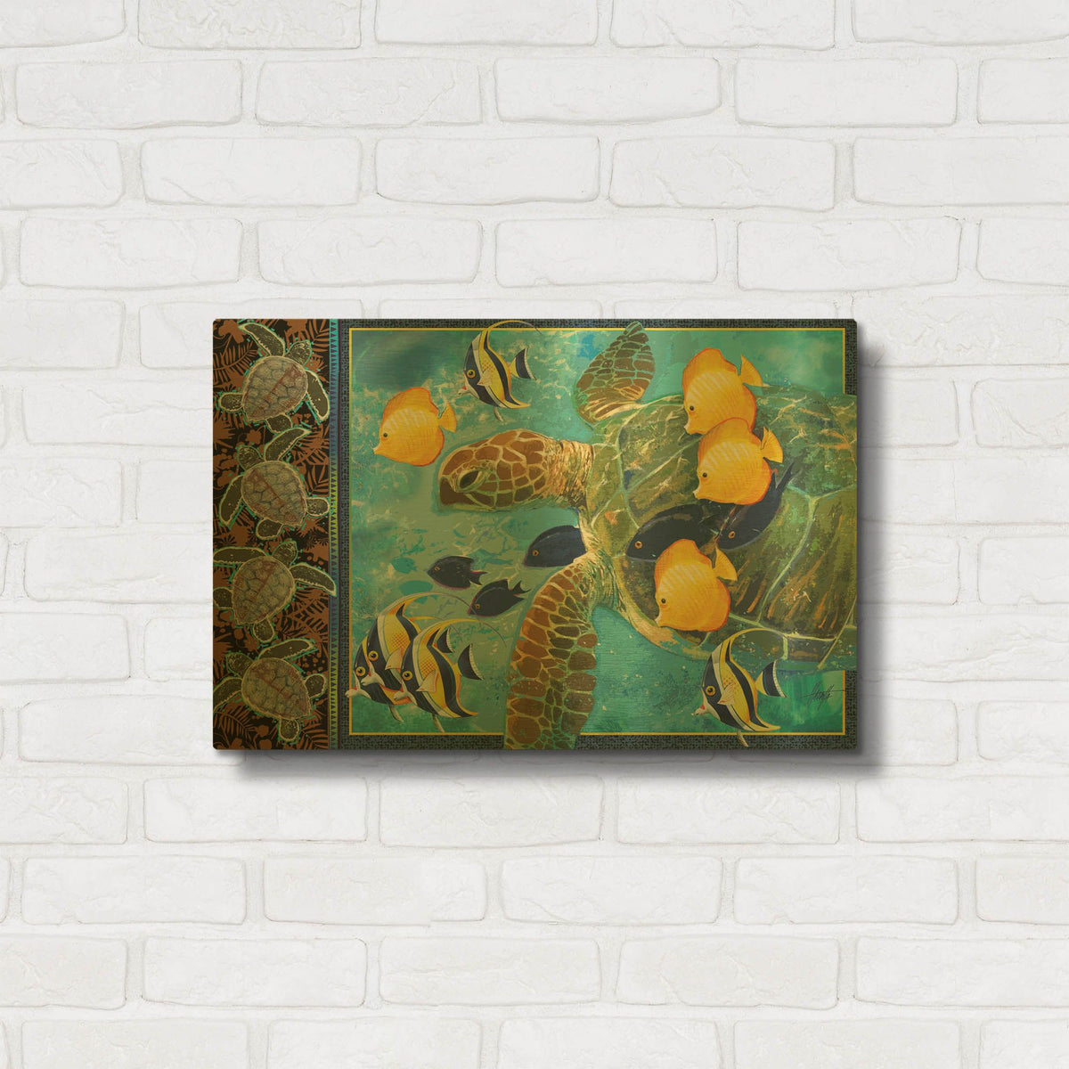 'Turtle Hatchlings' By James Mazzotta Gold Metal Wall Art