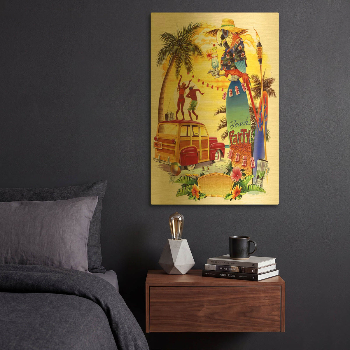 'Woodie Beach Party' By James Mazzotta Gold Metal Wall Art