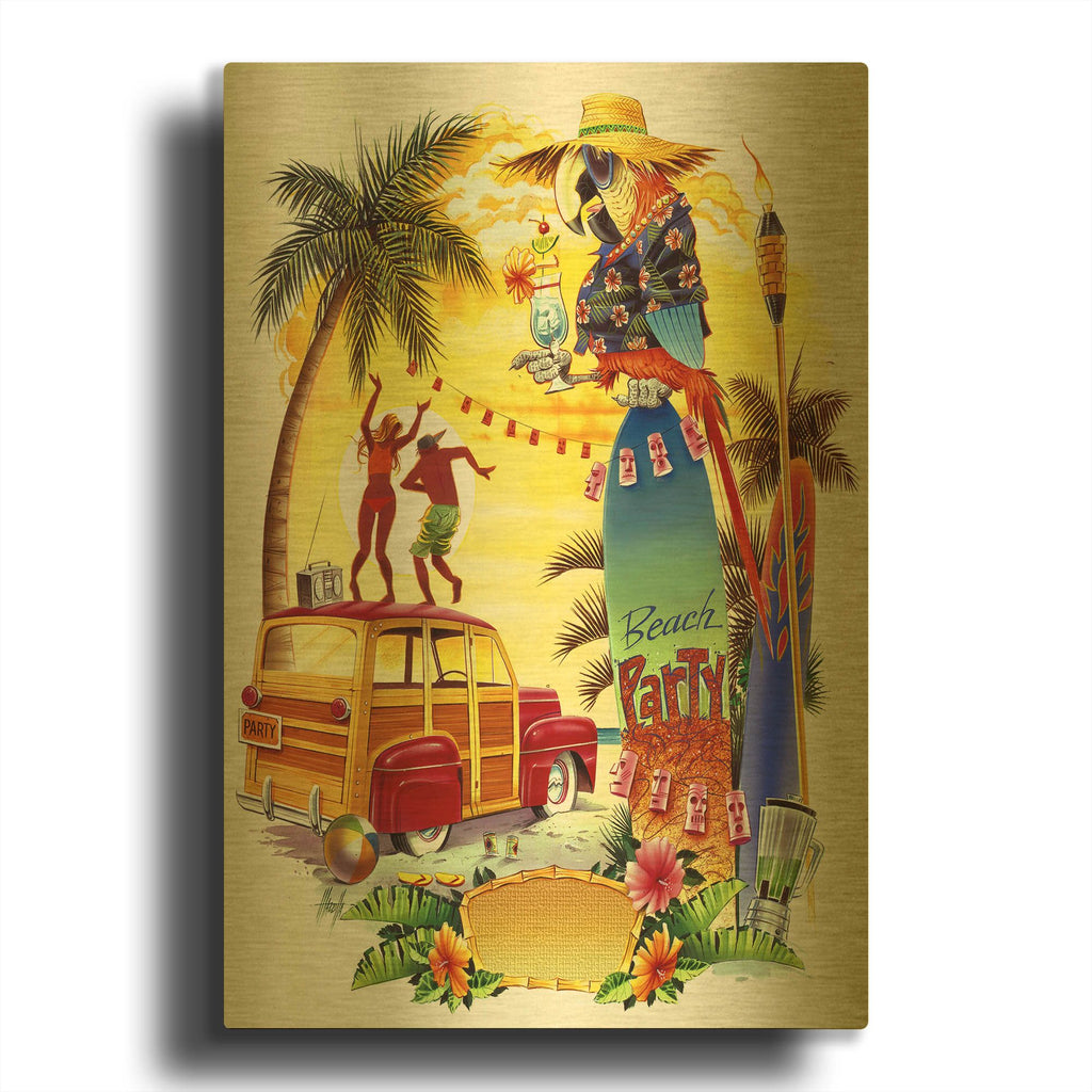 'Woodie Beach Party' By James Mazzotta Gold Metal Wall Art