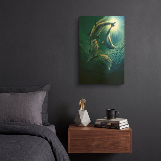 'Dolphin Swing' By Joh Naito Gold Metal Wall Art