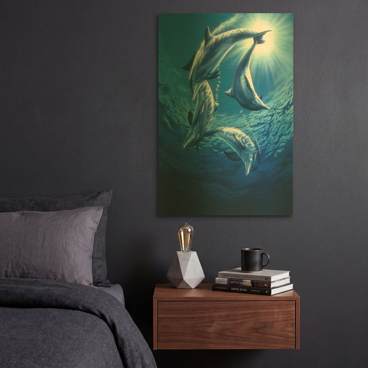'Dolphin Swing' By Joh Naito Gold Metal Wall Art
