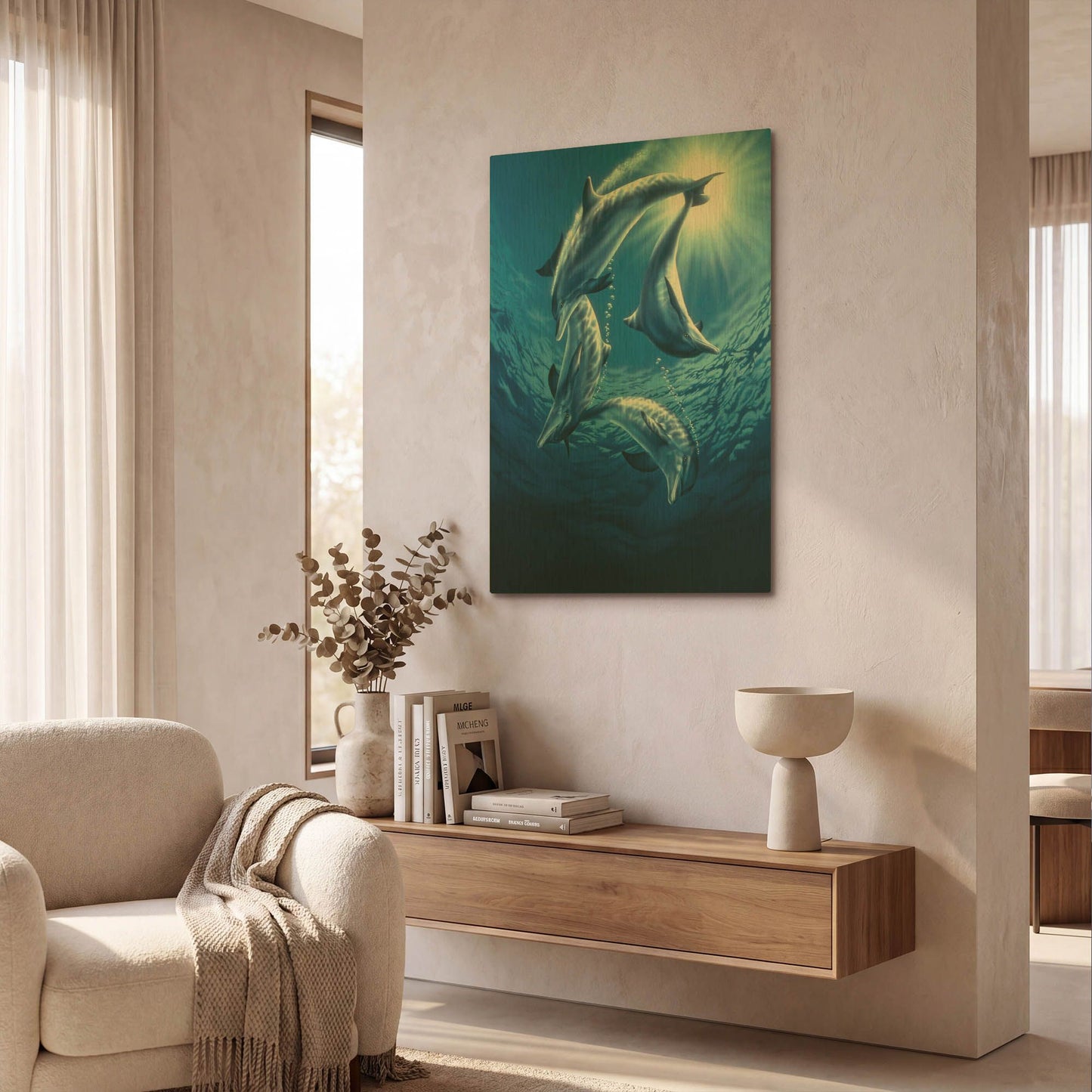 'Dolphin Swing' By Joh Naito Gold Metal Wall Art