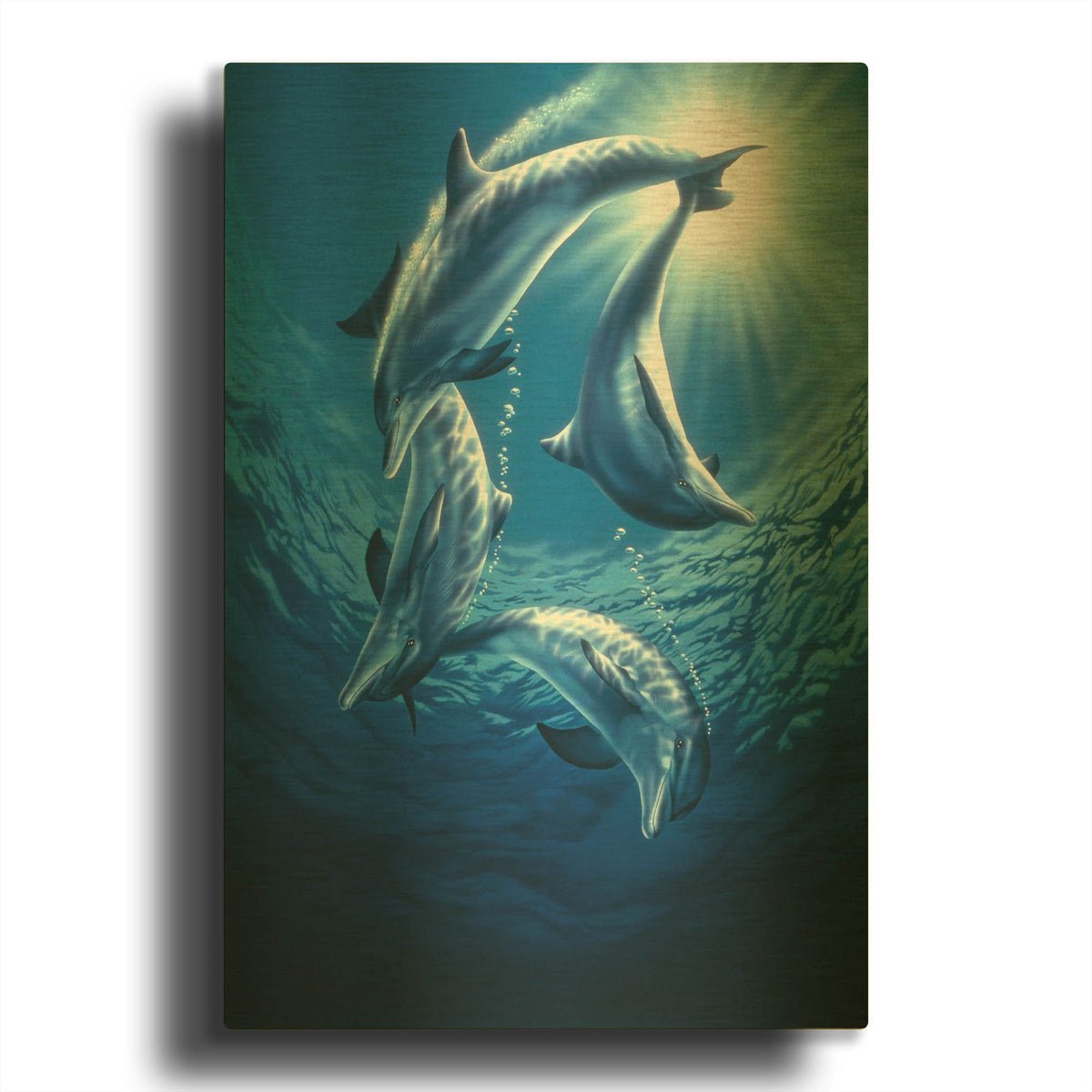 'Dolphin Swing' By Joh Naito Gold Metal Wall Art