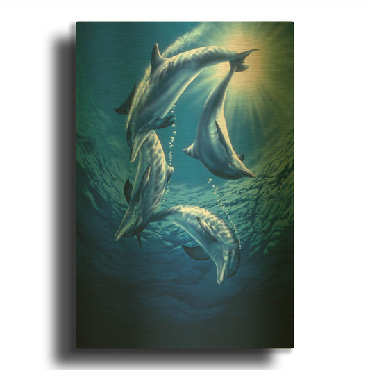 'Dolphin Swing' By Joh Naito Gold Metal Wall Art