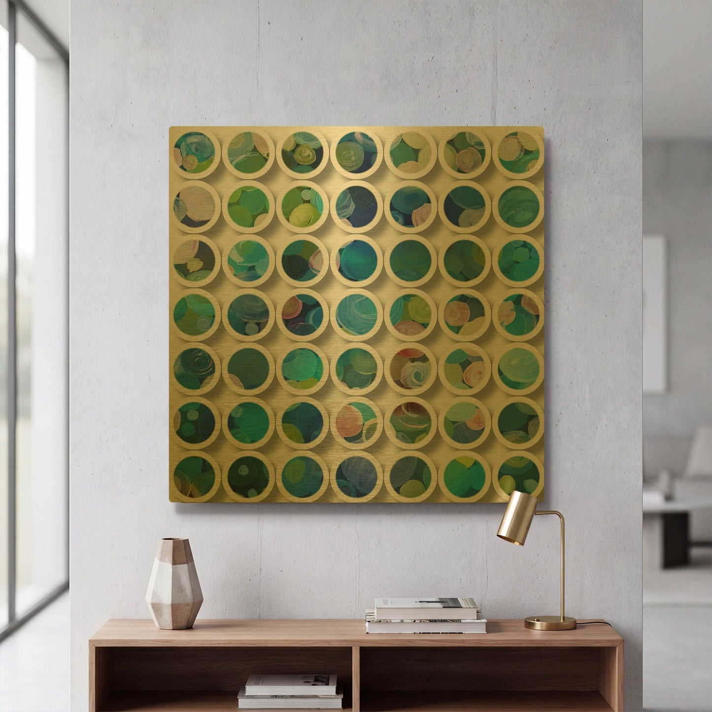 'Industrial Mixed Media Circles' By Irena Orlov Gold Metal Wall Art