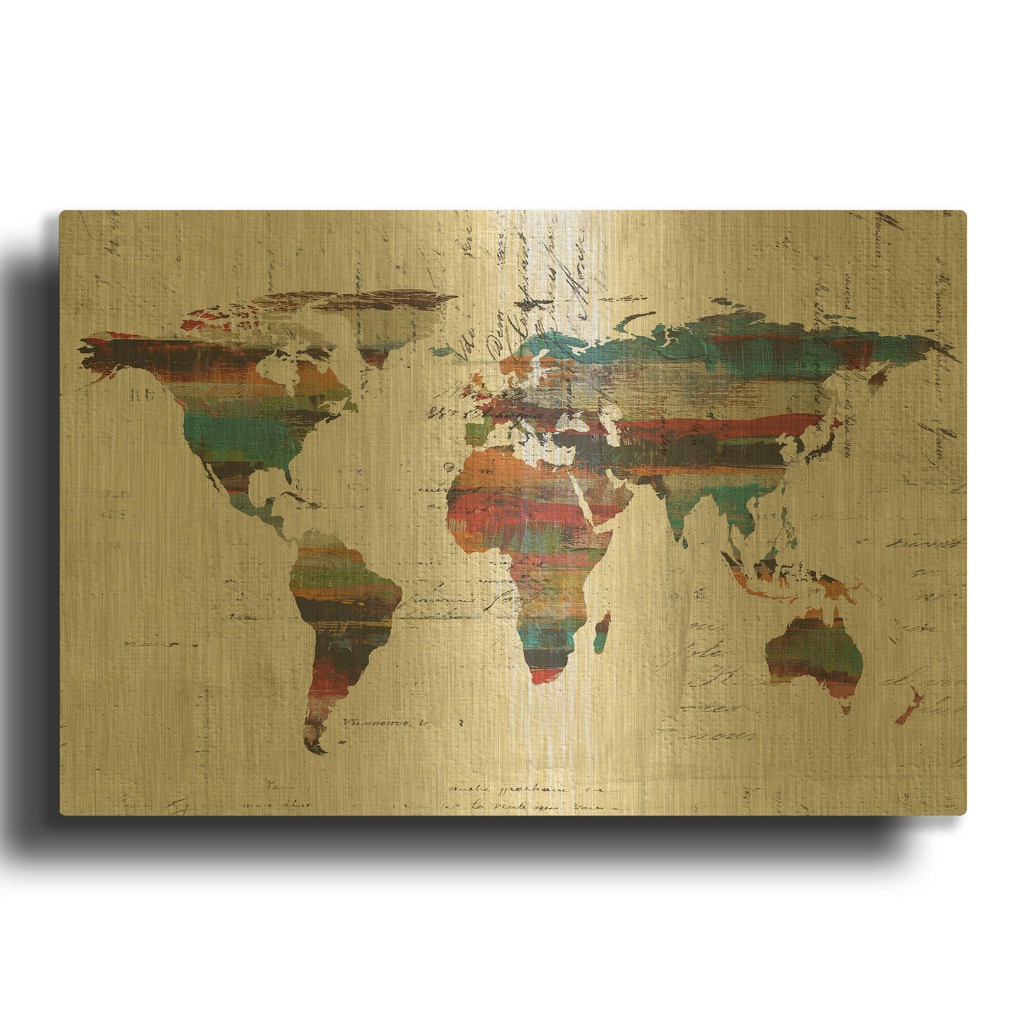 'Painted World Map IV' By Irena Orlov Gold Metal Wall Art