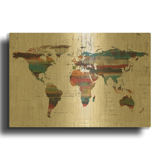 'Painted World Map IV' By Irena Orlov Gold Metal Wall Art