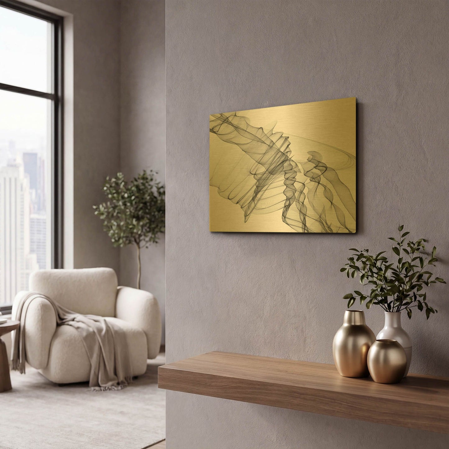 'Abstract Black and White 19-22-36' By Irena Orlov Gold Metal Wall Art