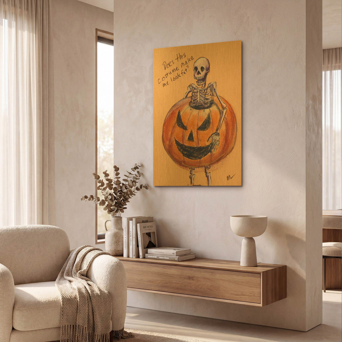 'Does this costume make me look fat' By Marie Marfia Fine Art Gold Metal Wall Art