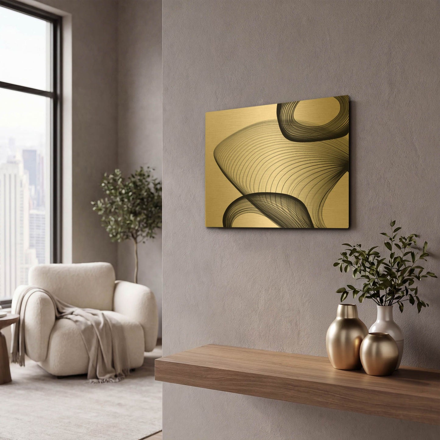 'Abstract Black and White 21-59' By Irena Orlov Gold Metal Wall Art