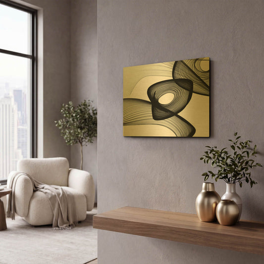'Abstract Black and White 22-16' By Irena Orlov Gold Metal Wall Art
