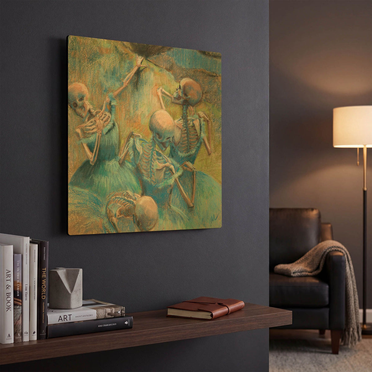 'Blue Skelly Dancers' By Marie Marfia Fine Art Gold Metal Wall Art