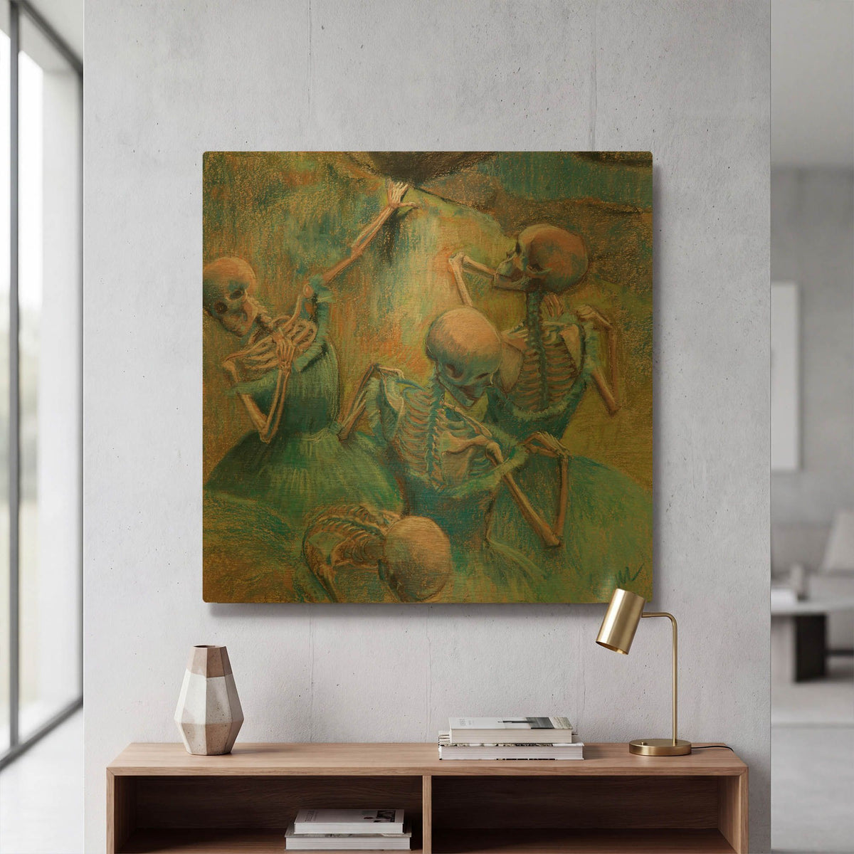 'Blue Skelly Dancers' By Marie Marfia Fine Art Gold Metal Wall Art