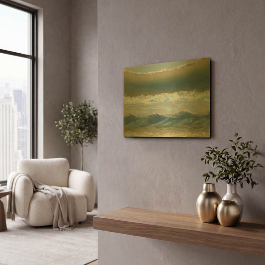 'Blue and Green' By Marie Marfia Fine Art Gold Metal Wall Art