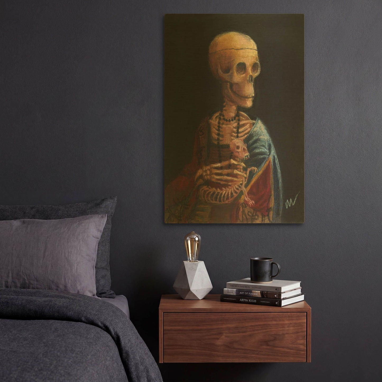 'Skelly With A Ferret' By Marie Marfia Fine Art Gold Metal Wall Art
