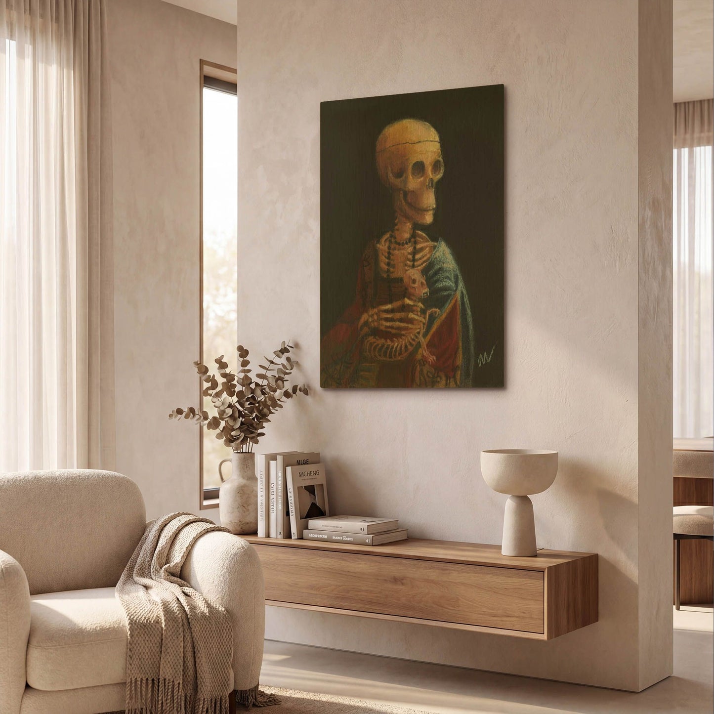 'Skelly With A Ferret' By Marie Marfia Fine Art Gold Metal Wall Art